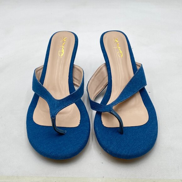 XYD Blue Denim Thong Sandals Mid Heel Flip Flops Open Toe Daily Wearing Slippers - Picture 3 of 8